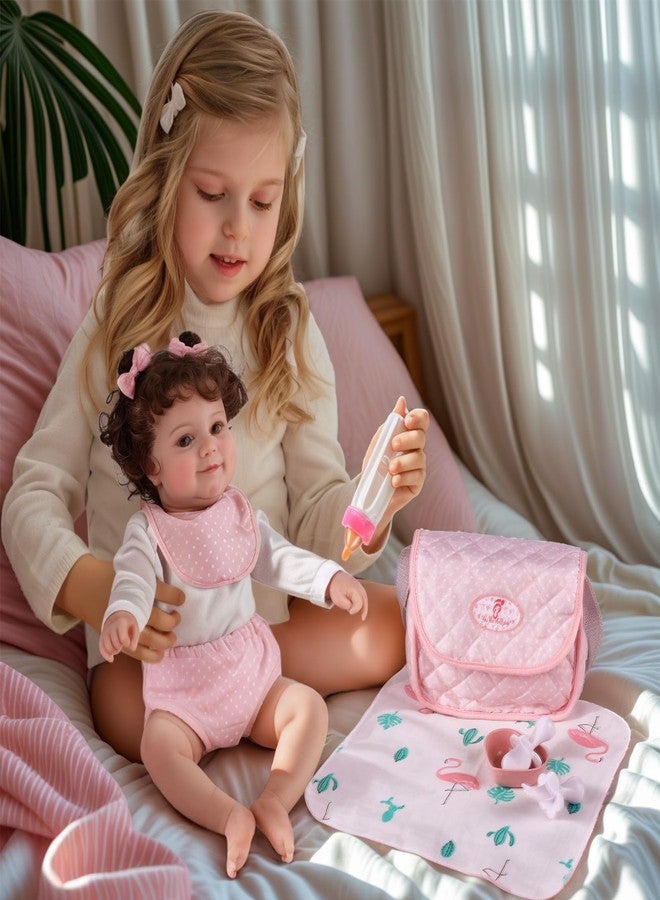 BABESIDE 8 Pcs Baby Doll Diaper Bag Set for 17-22 inch Dolls, Baby Doll Feeding Accessories with Disappearing Milk Toy Baby Bottle and Spoon Fork Bowl for Pretend Play Toys, Pink - Image 5